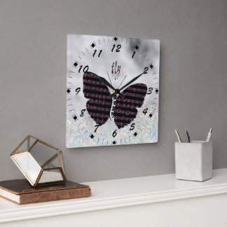 Musicians, Singers, Piano Player Butterfly Square Wall Clock
