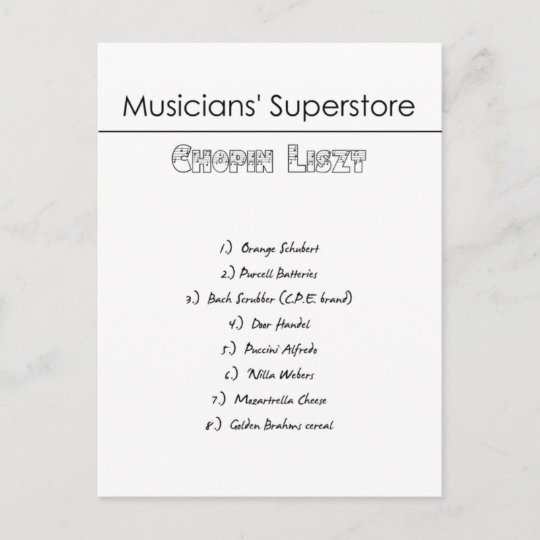 Musicians' Superstore Shopping List Postcard