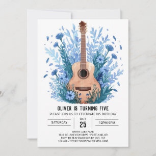 Musician's Wildflowers Guitar Boy Birthday  Invitation