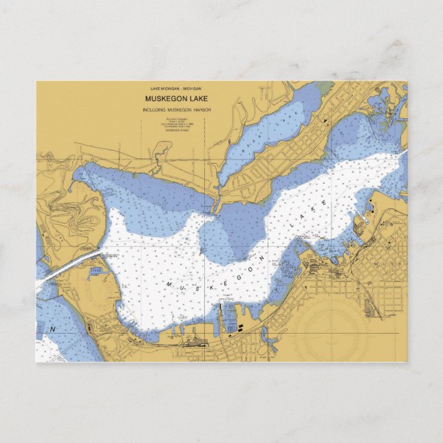 Muskegon, MI Nautical Harbor Chart Postcard (Front)