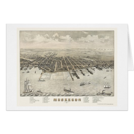 Muskegon, MI Panoramic Map -1874 Cards (Front Horizontal)