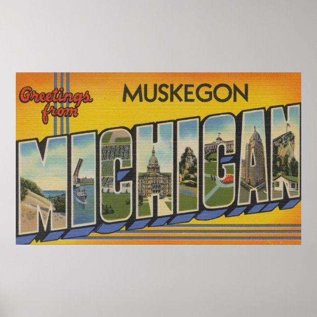 Muskegon, Michigan - Large Letter Scenes Poster (Front)