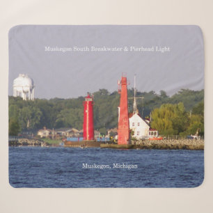 Muskegon South Bkw & Pierhd Lights sherpa blanket