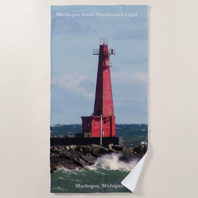 Muskegon South Breakwater Light beach towel (Front)