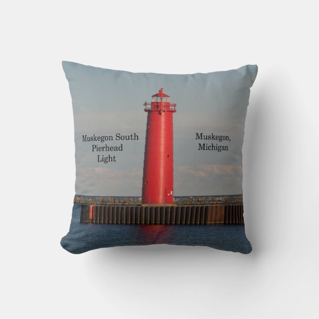 Muskegon South Pierhead Light square pilow Throw Pillow (Front)