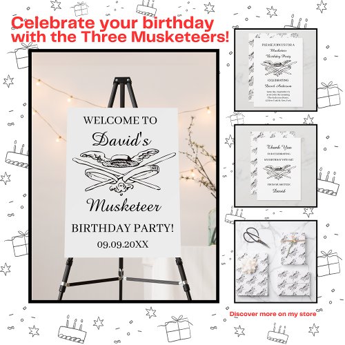 Musketeer Hero Birthday Party Personalize Welcome Foam Board
