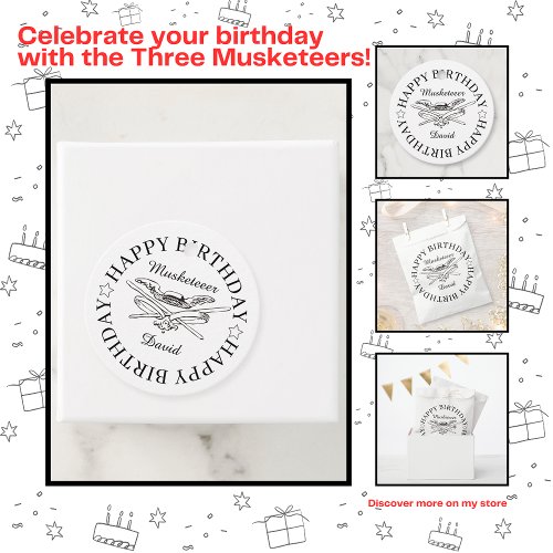 Musketeer Hero Happy Birthday Party Customizable Favor Tags