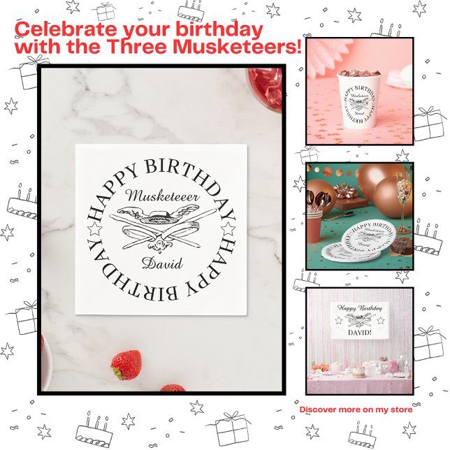 Musketeer Hero Happy Birthday Party Customizable Napkins (Creator Uploaded)