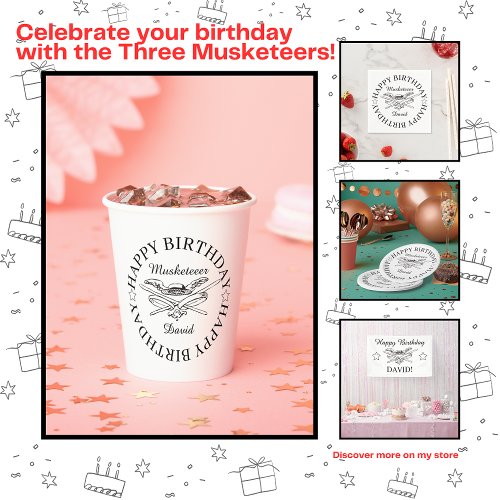 Musketeer Hero Happy Birthday Party Customizable Paper Cups