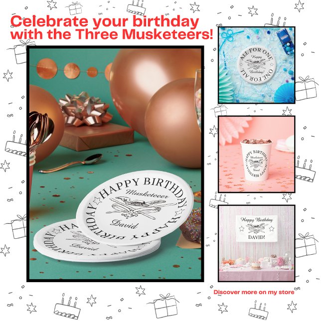 Musketeer Hero Happy Birthday Party Customizable Paper Plates (Creator Uploaded)