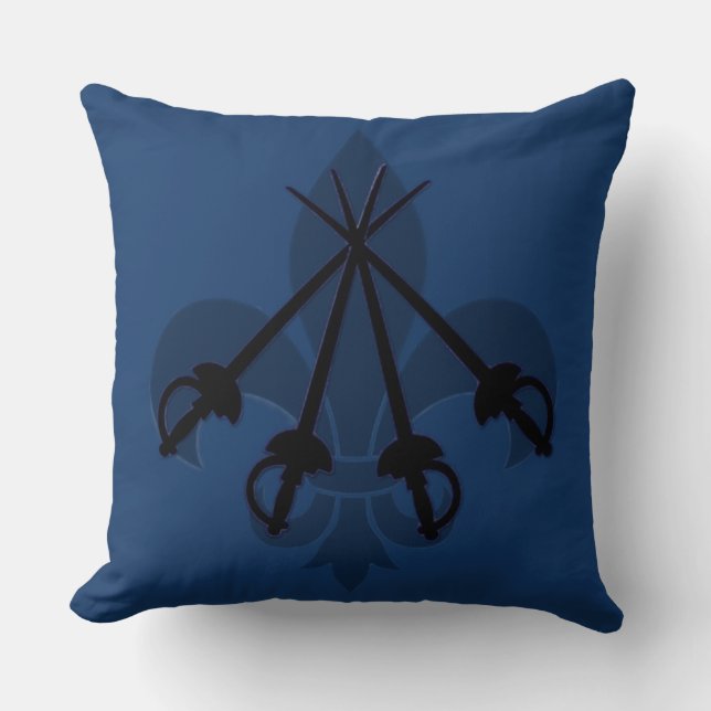 Musketeer Swords Blue Throw Pillow (Front)