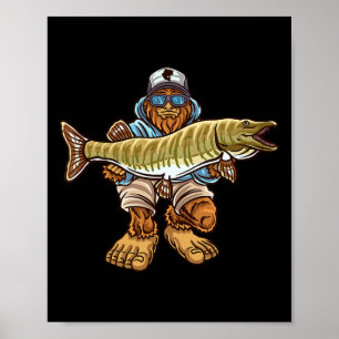 Muskie Fishing Bigfoot Musky Hunting Fishermen  Poster