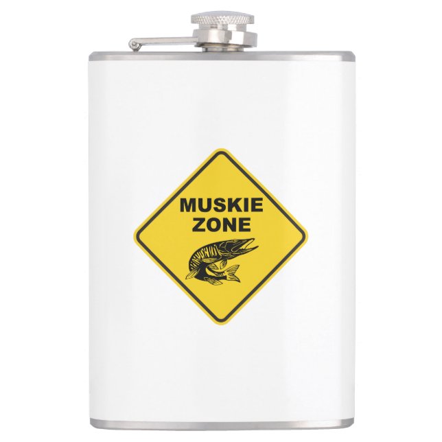 Muskie Fishing Zone Sign Flask (Front)