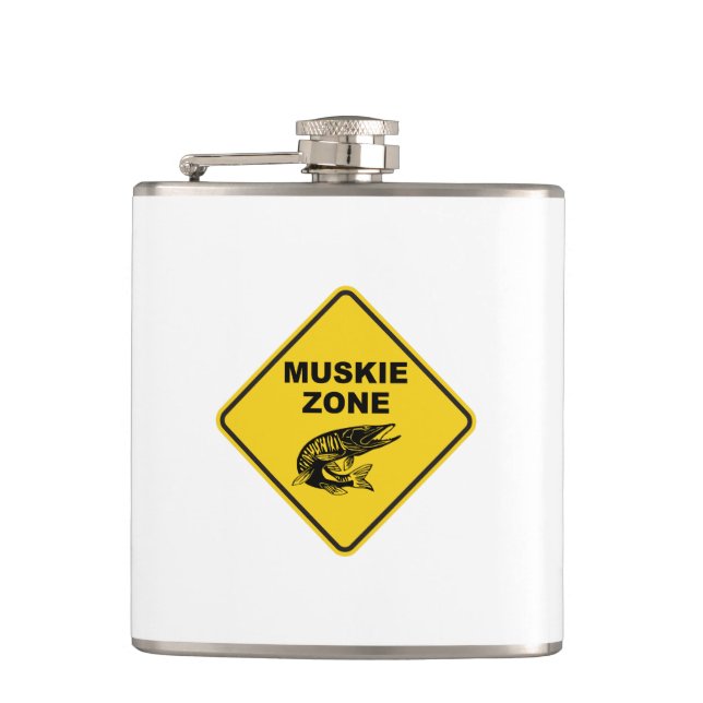 Muskie Fishing Zone Sign Flask (Front)