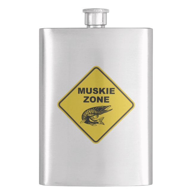 Muskie Fishing Zone Sign Flask (Front)