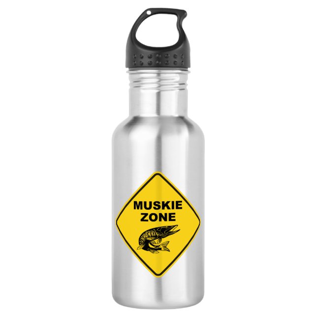 Muskie Fishing Zone Sign Stainless Steel Water Bottle (Front)