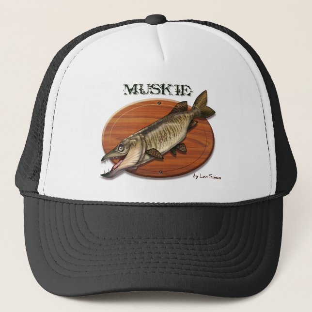 Muskie-Plaque Trucker Hat (Front)