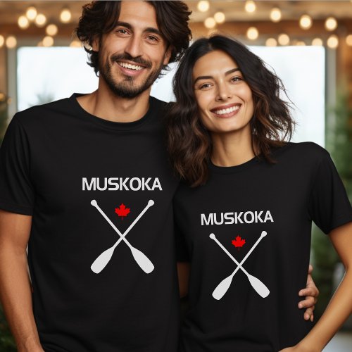 Muskoka Canada Crossed Paddle Oars Maple Leaf Dark T_Shirt