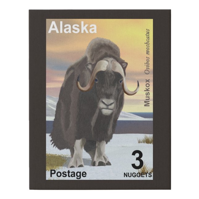 Muskox - Alaska Postage Faux Canvas Print (Front)