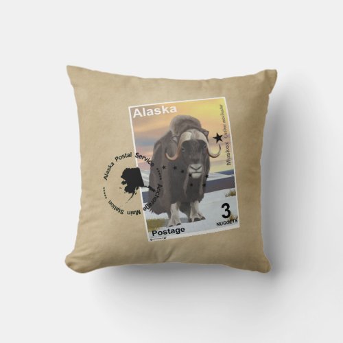 Muskox Stamp Souvenir Throw Pillow