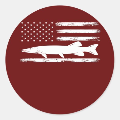 Musky American Flag 4th of july Fishing lovers Classic Round Sticker