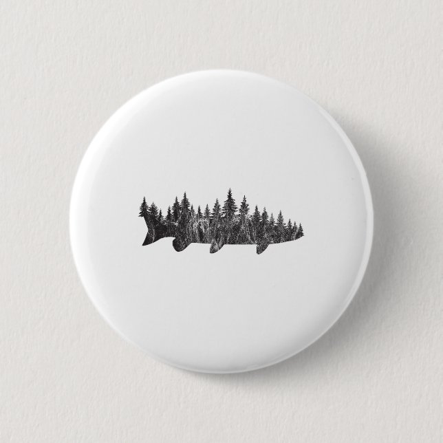 Musky Pine Forest Treeline - Outdoor Fishing Angle Button (Front)