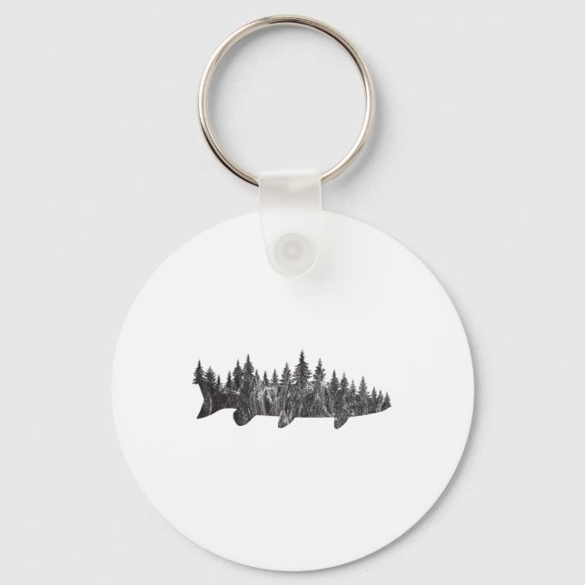 Musky Pine Forest Treeline - Outdoor Fishing Angle Keychain (Front)