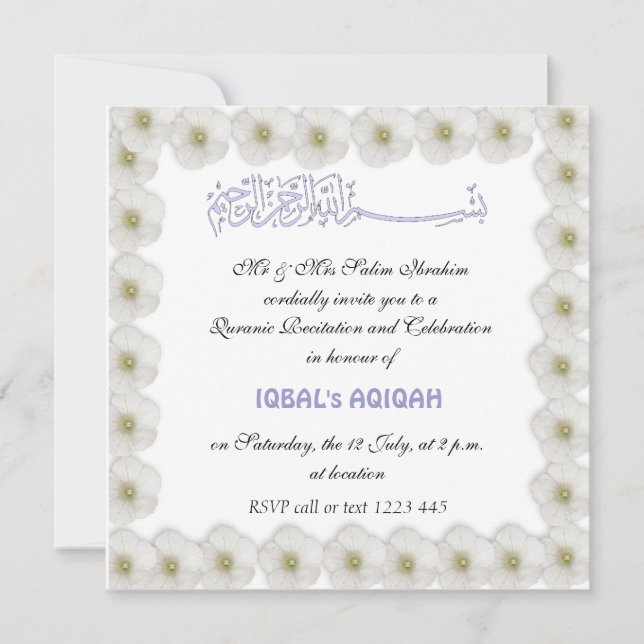 Muslim baby boy Aqiqah Invitation (Front)