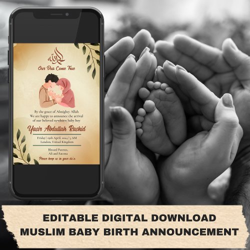 Muslim Baby Boy Birth Announcement New Parent
