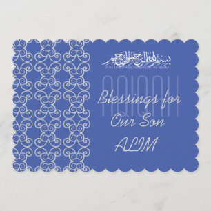 Muslim baby boy Blue Aqiqah Islamic Invitation