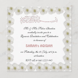 Muslim baby girl Aqiqah Invitation