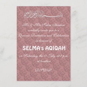 Muslim baby girl Pink Aqiqah Invitation