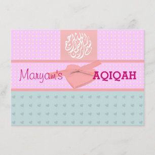 Muslim baby girl pink aqiqah Islamic Invitation