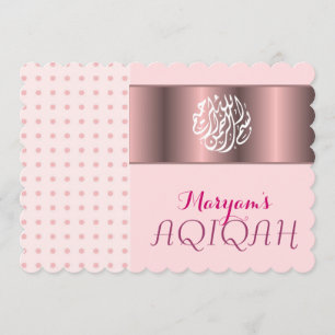 Muslim baby girl pink aqiqah Islamic Invitation