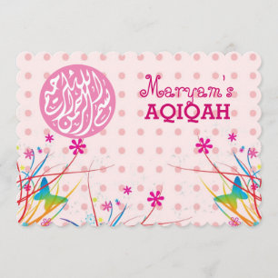 Muslim baby girl pink aqiqah Islamic Invitation