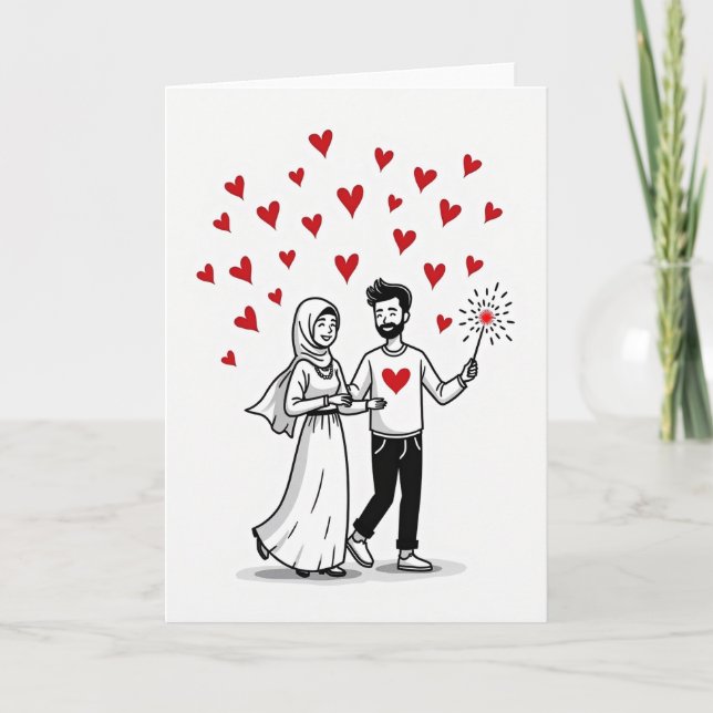 Muslim Couple Love Hearts Card (Front)