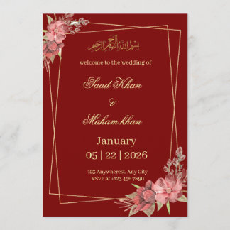 Muslim floral wedding invitation Nikkah invite