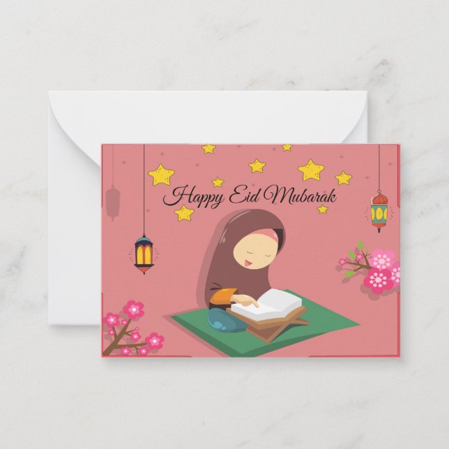 Muslim Girl Read Alquran Note Card (Front)
