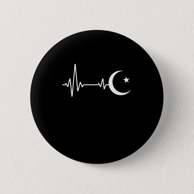 Muslim Islam Heartbeat Islamic Allah Mecca Hajj Gi Button (Front)