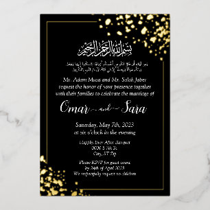 Muslim Islamic Modern Wedding Black And Gold Foil Invitation
