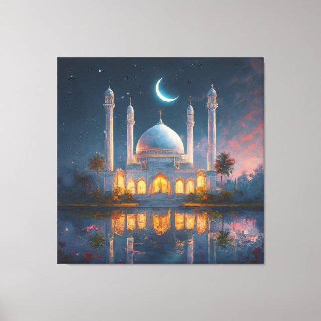 Muslim Mosque Crescent Stars Painting Canvas Print (Front)