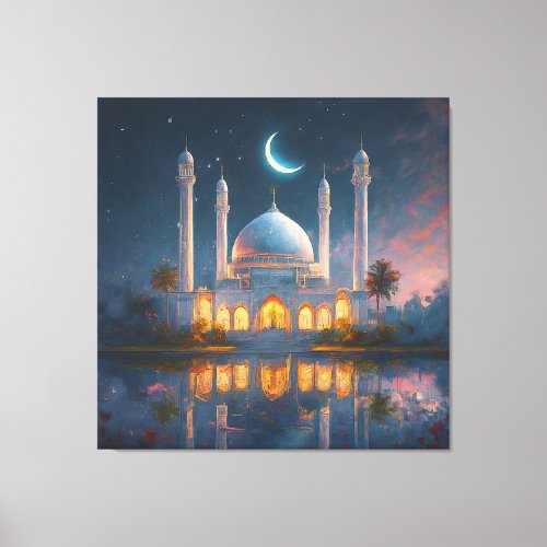 Muslim Mosque Crescent Stars Painting Canvas Print