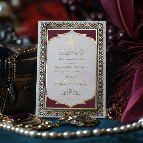 Muslim Purple Gold Islamic Plum Wedding Foil Invitation