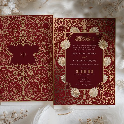 Muslim Red  Gold Foil Accents Wedding Foil Invitation