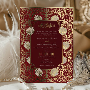 Muslim Red & Gold Foil Accents Wedding Invitation