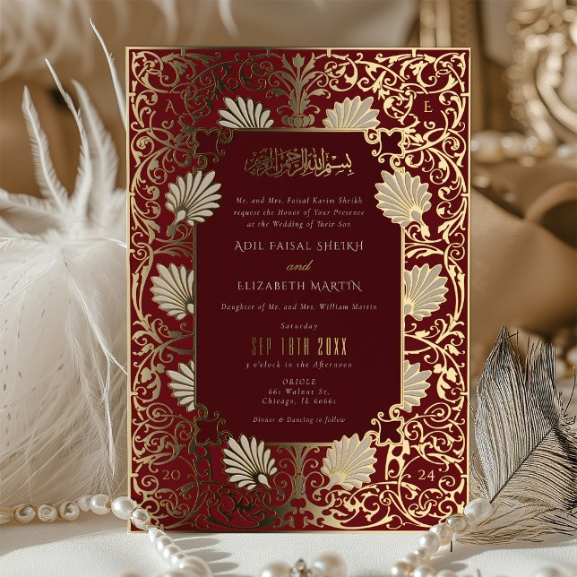 Muslim Red & Gold Foil Accents Wedding Invitation (Creator Uploaded)