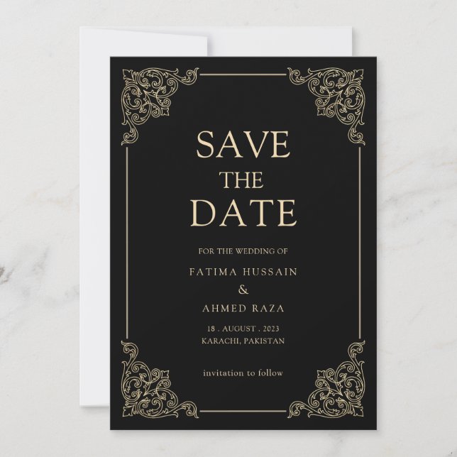 Muslim Vintage Save The Date Announcement Card (Front)