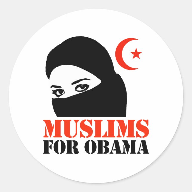 MUSLIMS FOR OBAMA CLASSIC ROUND STICKER (Front)
