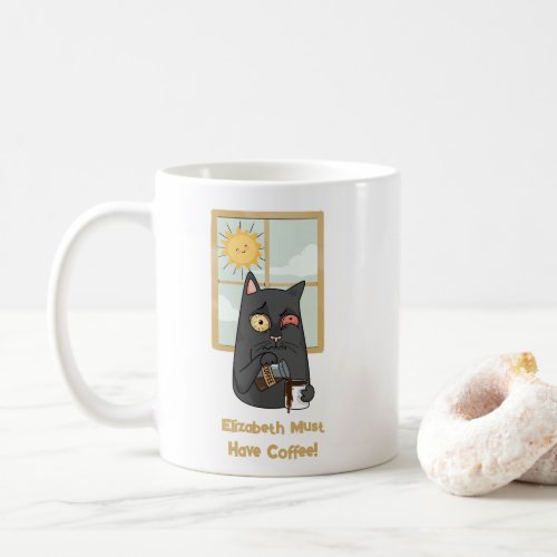 Must Have Coffee Unhinged Cat Pouring Java Coffee Mug