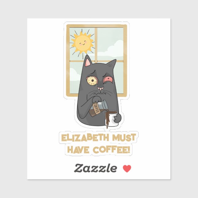 Must Have Coffee Unhinged Cat Pouring Java Sticker (Sheet)